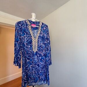 Gold trim Lilly dress with lion print